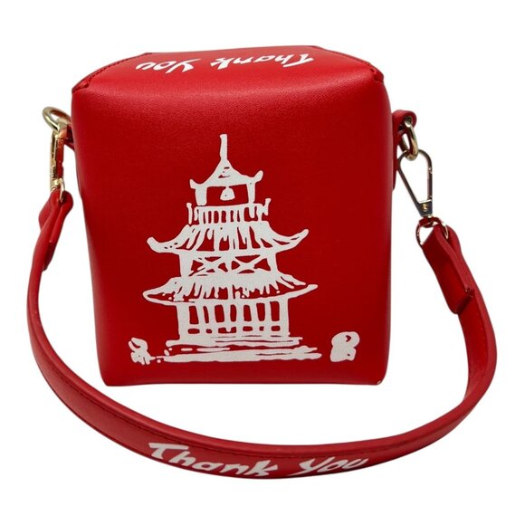 Unbranded Handbags - Novelty Red Chinese Takeout Purse Tower Print Crossbody Chain Strap Tote Handle
